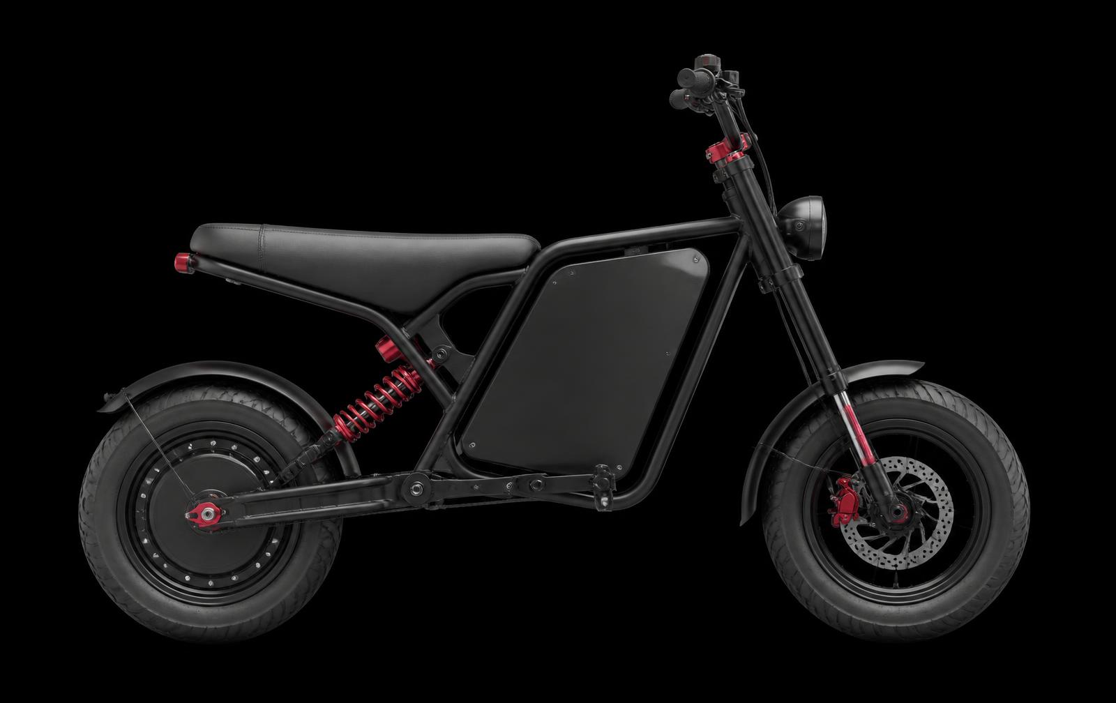 Side profile of a scooter-style electric bike showing component locations